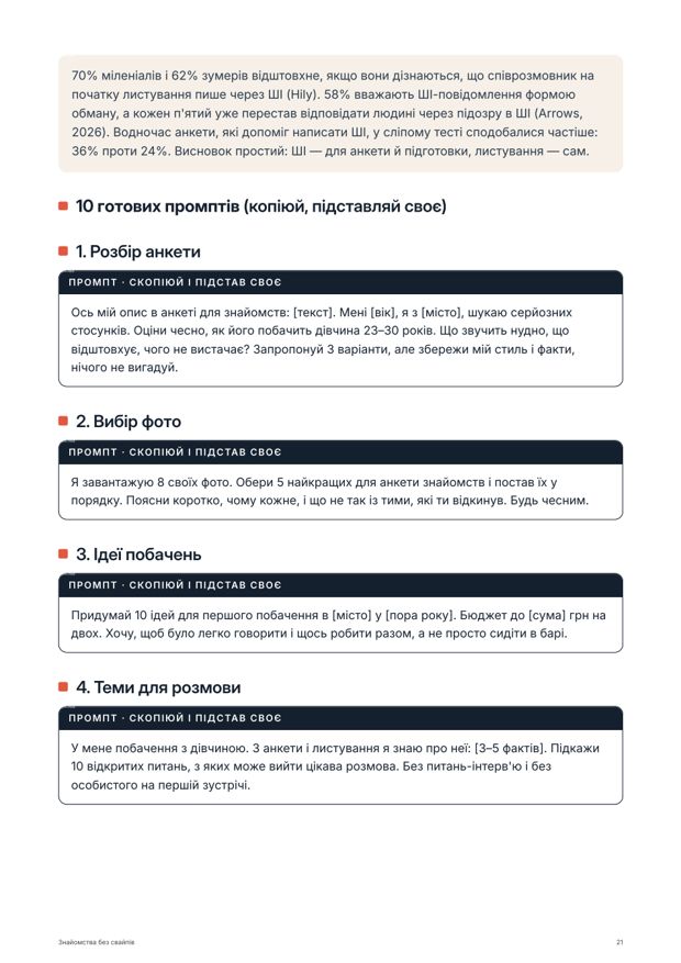 Сторінка з готовими промптами